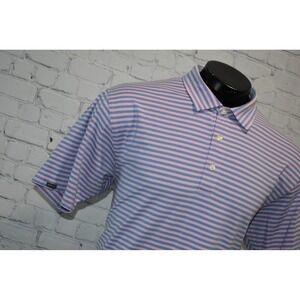 Dunning Golf Polo Shirt Mens XL Pink Blue Striped Short Sleeve Performance Shirt